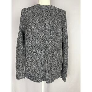 Minimalist Cozy Cotton Knit Sweater Cabincore Black White Marled LOFT Womens L